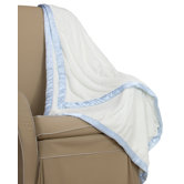 Cream Minky Toddler Blanket with Blue Satin Trim