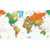 World Map Chair Rail Prepasted Mural 6' x 10.5'