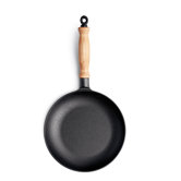 Frying Pan with Wooden Handle and Round Rim