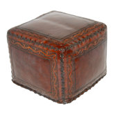 Classic Stitch Large Leather Cube Ottoman