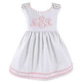 Garden Princess Pique Dress in White with Light Pink Trim
