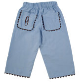 Bon Bon Corduroy Pant with Rick Rack Pocket in Blue with Brown Trim
