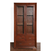 Roma 2 Door Display Cabinet with 3 Drawers in Mindi Wood