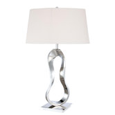 One Light Table Lamp with White Linen Shade in Polished Nickel