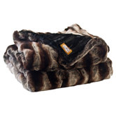 Ribbed Chinchilla Faux Fur Throw Blanket with Black Velvet-Velour Lining
