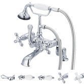 Vintage Classic Double Handle Deck Mount Tub Faucet with Handheld Shower