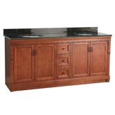 Naples 72" Bathroom Vanity with Black Granite Top in Warm Cinnamon