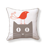 Cat and Bird Double Sided Cotton Pillow