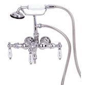 Wall Mount Tub Faucet with Hand Shower and "Hot & Cold" Porcelain Lever Handles
