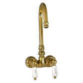 Double Handle Wall Mount Gooseneck Tub Only Faucet Trim "Hot" and "Cold" Porcelain Lever Handle