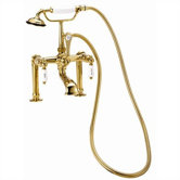 Deck Mount Tub Faucet with Hand Shower and "Hot" & "Cold" Porcelain Lever Handles for 6" Risers