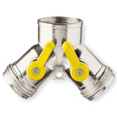 Sprinkler Hose Adaptor Dual Outlet in Gold