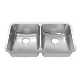 Stainless Steel Undermount 32.88" x 18.75" Double Bowl kitchen sink in Brushed Stainless Steel