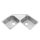 Stainless Steel Drop-In 43.44" x 23.38" Double Corner Bowl kitchen sink in Brushed Stainless Steel