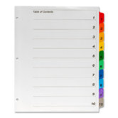 Index Dividers, Letter, 1-10 Tab, Assorted