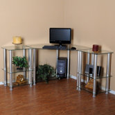 Clear Tempered Glass Corner Computer Desk with 2 20" Modular Extensions