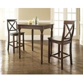 Three Piece Pub Dining Set with Turned Leg Table and X-Back Barstools in Vintage Mahogany