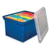 File Tote, 14-1/8"x18"x10-13/6", Blue w/ Clear Lid
