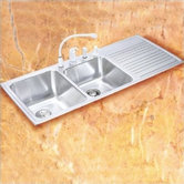 Gourmet 22"x48" 3-Hole Self Rimming Left Handed Double Bowl Kitchen Sink with Optional Chrome Plated Basket Strainer