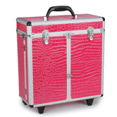 Faux Croc Grooming Tool Case with Wheels in Hot Pink
