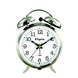 Elgin Quartz Analog Bell Alarm Clock in Silver