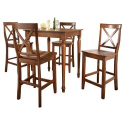 5 Piece Counter Height Dining Set With Crossback Chairs in Cherry