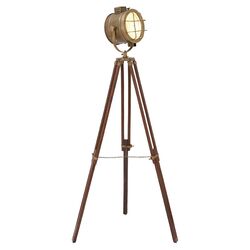 Brass Wood Studio Floor Lamp in Brown