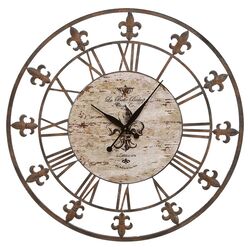 Wrought Iron Wall Clock in Antique Brown
