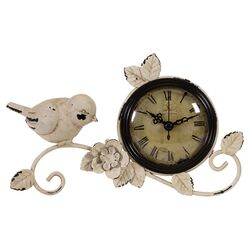 Bird Tabletop Clock in Antique White