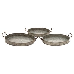 3 Piece Metal Galvanized Tray Set in Silver