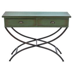 Metal Wood Console Table in Green