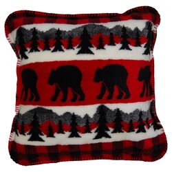 Bear Plaid Border Pillow in Red