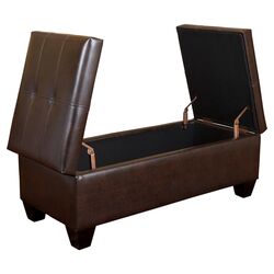 Merrill Double Opening Leather Storage Ottoman in Chocolate Brown
