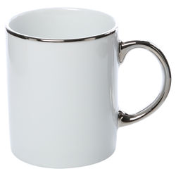 Open Box Price Silver Line Mug in White & Silver (Set of 6) (Set of 6)