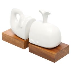 Open Box Price 2 Piece Whale Bookends Set in White