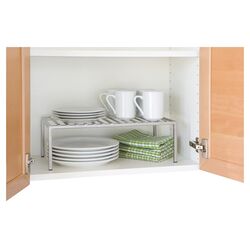 Expandable Kitchen Cabinet Shelf Organizer in Platinum