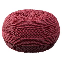 Cable Knit Pouf Ottoman in Red