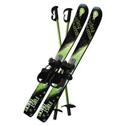 Kid's Beginner Snow Skis & Poles in Green &  Black