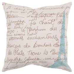 Script Eiffel Tower Pillow in Ivory & Sea Blue