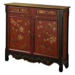 Oriental Console Table in Distressed Red