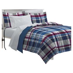 Varsity Plaid 7 Piece Full Bed in a Bag Set in Blue
