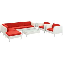 La Jolla 9 Piece Seating Group in White with Red Cushions