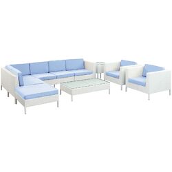La Jolla 9 Piece Seating Group in White with Light Blue Cushions