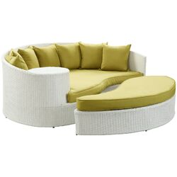 Taiji Daybed & Ottoman Set in White with Peridot Cushions