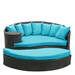 Taiji Daybed & Ottoman Set in Espresso with Turquoise Cushions