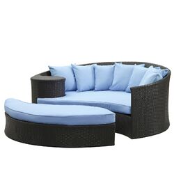 Taiji Daybed & Ottoman Set in Espresso with Light Blue Cushions
