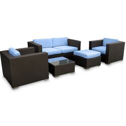 Malibu 5 Piece Seating Group in Espresso with Light Blue Cushions
