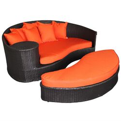 Taiji Daybed & Ottoman Set in Espresso with Orange Cushions