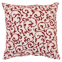 Flocked Damask Throw Pillow in Red & White