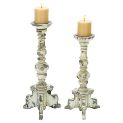 3 Piece Wood Candle Holder Set in Ivory